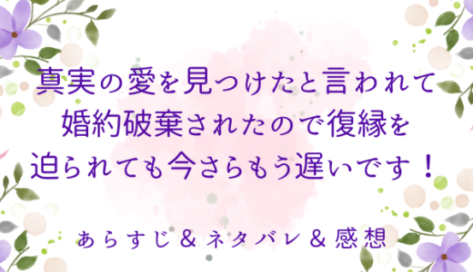 「真実の愛を見つけたと言われて婚約破棄されたので、復縁を迫られても今さらもう遅いです！」のあらすじ〜ネタバレ・感想・考察〜最新刊まで紹介